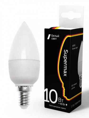 Лампа светодиодная Supermax 10Вт свеча E14 230В 4000К КОСМОС Sup_LED10wCNE1440 в Максэлектро