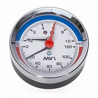 Термоманометр аксиальный MVI, до 6 бар, 0-120C, D80 мм, подключение G1/2 в Максэлектро