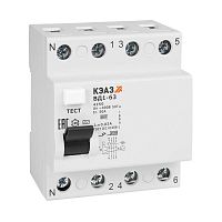 Выключатель дифференциального тока (УЗО) 4п 25А 30мА тип AC ВД1-63 4225 УХЛ4 КЭАЗ 221947 в Максэлектро
