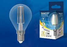 Лампа светодиодная LED-G45-9W/3000K/E14/CL/DIM GLA01TR Air диммир. картон Uniel UL-00005191 в Максэлектро