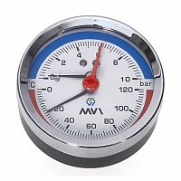 Термоманометр аксиальный MVI, до 10 бар, 0-120C, D80 мм, подключение G1/2 в Максэлектро