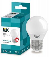 Лампа светодиодная Eco G45 5Вт шар 4000К нейтр. бел. E27 450лм 230-240В IEK LLE-G45-5-230-40-E27 в Максэлектро