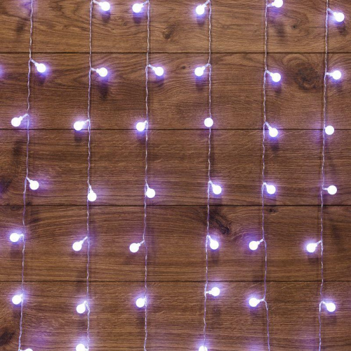 Гирлянда светодиодная "Светодиодный Дождь" 1.5х1.5м 144LED бел. 12Вт 230В IP20 с насадками шарики свечение с динамикой провод прозр. Neon-Night 235-045 в Максэлектро