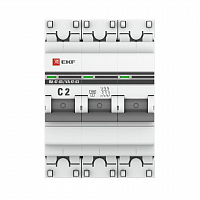 Выключатель автоматический модульный 3п C 2А 4.5кА ВА 47-63 PROxima EKF mcb4763-3-02C-pro в Максэлектро