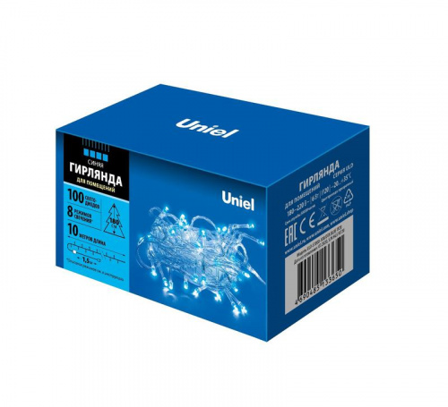 Гирлянда LED ULD-S1000-100/DTA BLUE IP20 10м 100 диодов син. свет провод прозр. Uniel UL-00007197 в Максэлектро