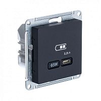 Розетка USB AtlasDesign тип C 65Вт QC PD высокоскор. ЗУ механизм карбон SE ATN001027 в Максэлектро
