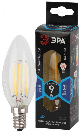 Лампа светодиодная филаментная F-LED B35-9W-840-E14 9Вт B35 свеча 4000К нейтр. бел. E14 Эра Б0046995 в Максэлектро