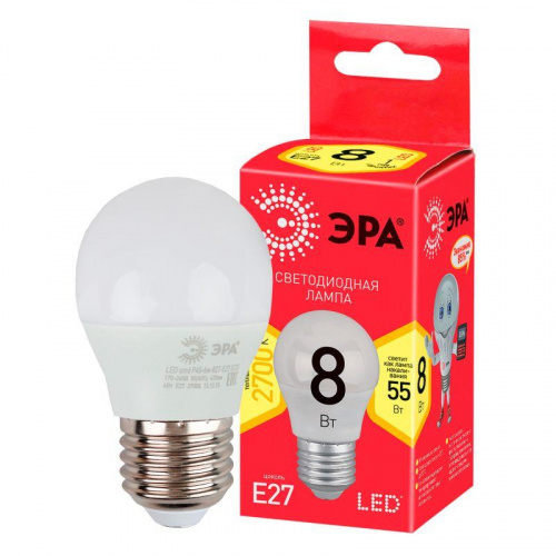 Лампа светодиодная RED LINE LED P45-8W-827-E27 R Е27 / E27 8Вт шар тепл. бел. свет Эра Б0053028 в Максэлектро