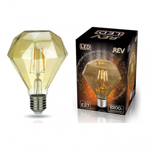 Лампа светодиодная VINTAGE GOLD Filament колба "Бриллиант" E27 5Вт 2200К теплый свет REV 32450 8 в Максэлектро
