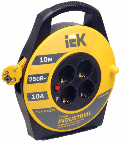 Удлинитель на катушке 4х10м с заземл. 10А IP20 Industrial УК10 3х1 термозащита IEK WKP14-10-04-10 в Максэлектро