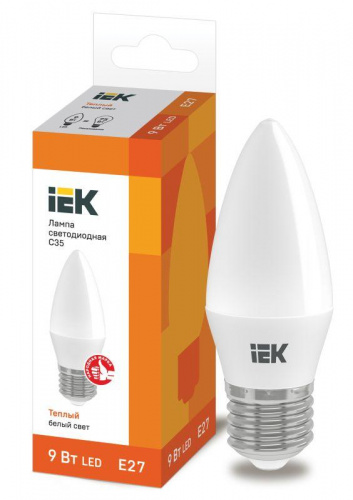 Лампа светодиодная ECO C35 9Вт свеча 3000К E27 230В IEK LLE-C35-9-230-30-E27 в Максэлектро