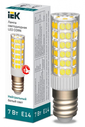 Лампа светодиодная Corn 7Вт капсульная 4000К нейтр. бел. E14 230В керамика IEK LLE-Corn-7-230-40-E14 в Максэлектро