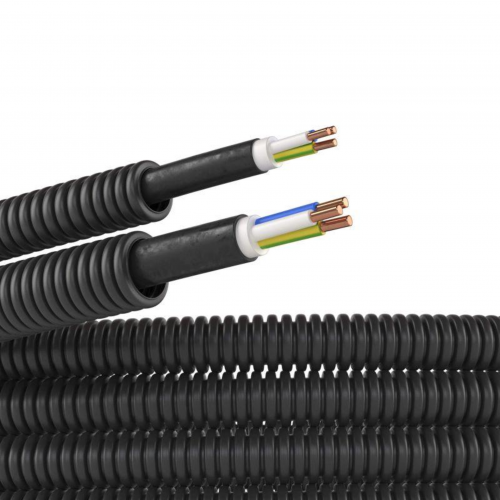 Труба гофрированная ПНД гибкая d16мм с кабелем ВВГнг(А)-LS 3х1.5 РЭК ГОСТ+ черн. (уп.100м) DKC 7L716 в Максэлектро