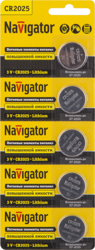 Элемент питания литиевый CR2025 94 764 NBT-CR2025-BP5 (блист.5шт) Navigator 94764 в Максэлектро