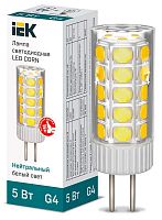 Лампа светодиодная Corn 5Вт капсульная 4000К нейтр. бел. G4 12В керамика IEK LLE-Corn-5-012-40-G4 в Максэлектро