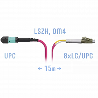 Патчкорд оптический MPO/UPC-8LC/UPC, DPX, MM (50/125 OM4), 15 метров в Максэлектро