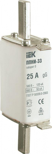 Вставка плавкая ППНИ-33 25А габарит 0 IEK DPP20-025 в Максэлектро