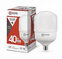 Лампа светодиодная высокомощная LED-HP-PRO 40Вт цилиндр 4000К нейтр. бел. E27 3800лм 230В с адаптером E40 IN HOME 4690612031095 в Максэлектро