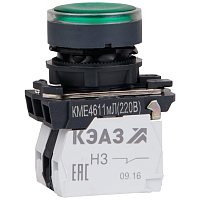 Кнопка КМЕ4511мЛ-220В-зеленый-1но+1нз-цилиндр-индикатор-IP54 КЭАЗ 309579 в Максэлектро