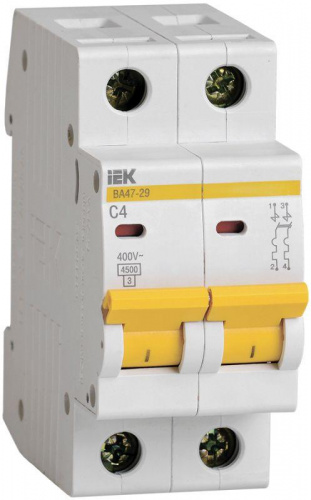Выключатель автоматический модульный 2п C 4А 4.5кА ВА47-29 KARAT IEK MVA20-2-004-C в Максэлектро