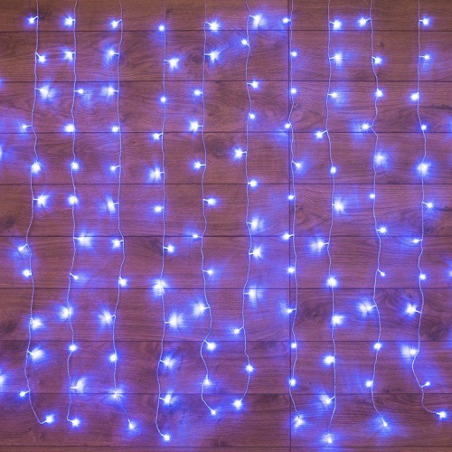 Гирлянда светодиодная "Светодиодный Дождь" 1.5х1м 96LED син. 8Вт 230В IP20 свечение с динамикой с контроллером провод прозр. Neon-Night 235-023 в Максэлектро