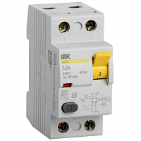 Выключатель дифференциального тока (УЗО) 2п 50А 100мА тип AC ВД1-63 IEK MDV10-2-050-100 в Максэлектро