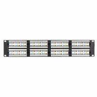Коммутационная панель NETLAN 19", 2U, 48 портов, Кат.5e (Класс D), 100МГц, RJ45/8P8C, 110/KRONE, T568A/B, неэкранированная, черная в Максэлектро