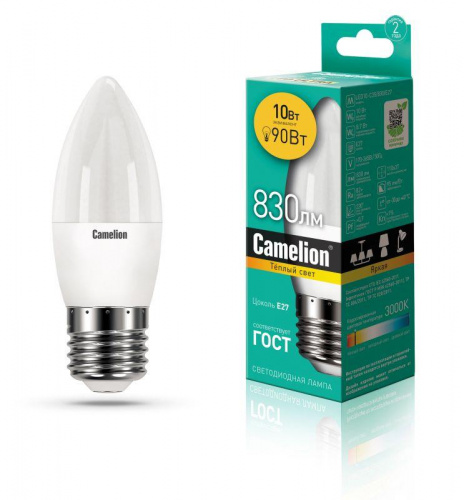 Лампа светодиодная LED10-C35/830/E27 10Вт 220В Camelion 13560 в Максэлектро