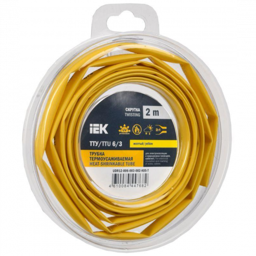 Трубка термоусадочная ТТУ нг-LS 6/3 желт. (уп.2м) IEK UDR12-006-003-002-K05-T в Максэлектро