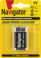 Элемент питания алкалиновый "крона" 6LR61 94 756 NBT-NE-6LR61-BP1 (блист.1шт) Navigator 94756 в Максэлектро
