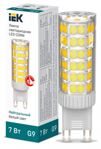 Лампа светодиодная Corn 7Вт капсульная 4000К нейтр. бел. G9 230В керамика IEK LLE-Corn-7-230-40-G9 в Максэлектро