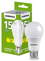 Лампа светодиодная A60 15Вт грушевидная 3000К E27 230В GENERICA LL-A60-15-230-30-E27-G в Максэлектро