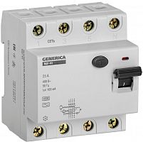 Выключатель дифференциального тока (УЗО) 4п 25А 100мА тип AC ВД1-63 GENERICA MDV15-4-025-100 в Максэлектро