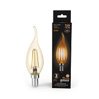 Лампа светодиодная филаментная Black Filament 5Вт свеча на ветру золотая 2700К тепл. бел. E14 400лм GAUSS 104801005 в Максэлектро