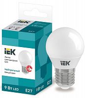 Лампа светодиодная Eco G45 9Вт шар 4000К нейтр. бел. E27 230В IEK LLE-G45-9-230-40-E27 в Максэлектро