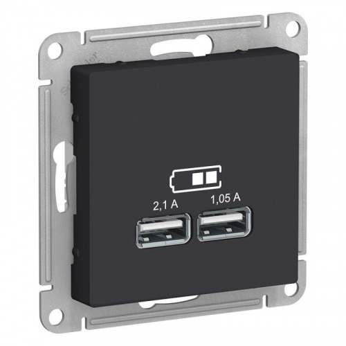 Розетка USB AtlasDesign тип A+A 5В 1х2.1А 2х1.05А механизм карбон SE ATN001033 в Максэлектро