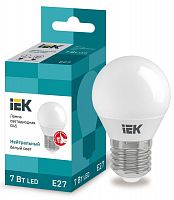 Лампа светодиодная Eco G45 7Вт шар 4000К нейтр. бел. E27 630лм 230-240В IEK LLE-G45-7-230-40-E27 в Максэлектро
