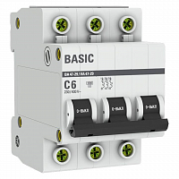 Выключатель автоматический модульный 3п C 6А 4.5кА ВА 47-29 Basic EKF mcb4729-3-06C в Максэлектро