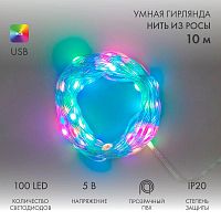 Гирлянда светодиодная смарт "Роса" "Нить" с крупными светодиодами 10м 100LED RGB IP20 USB провод прозр. Neon-Night 245-019 в Максэлектро